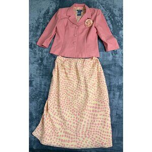 Koret Dress Petite 2-Piece Coral Blazer & Polka Dot Skirt Size 6P Womens Set